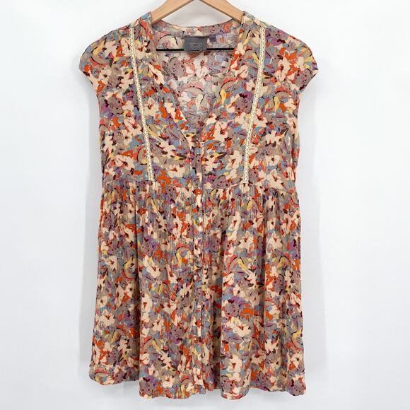 Anthropologie Vanessa Virginia Floral Button Front Tunic Top‎ Size X-Small - Picture 1 of 9